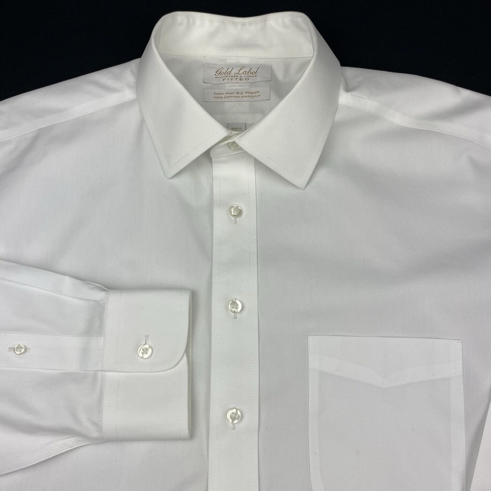 Roundtree & Yorke Gold Label Mens Dress Shirt 17-33 White Fitted No Iron
